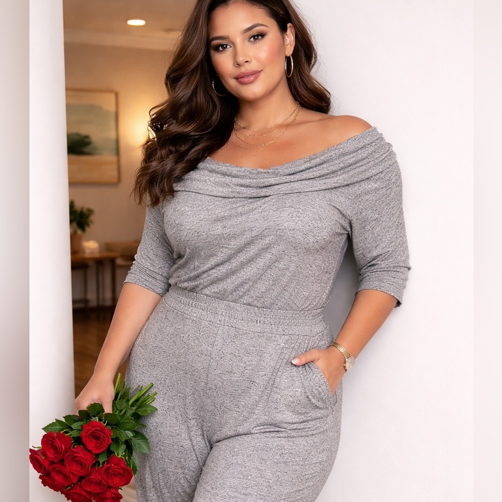 Lane Bryant Soft Knit Off-Shoulder Jumpsuit | Plus Size 26/28